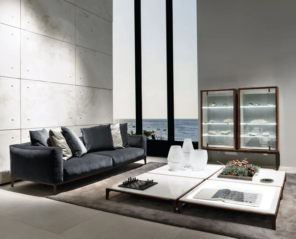 Giorgetti Aton square fabric pouf, photographed for the catalogue
