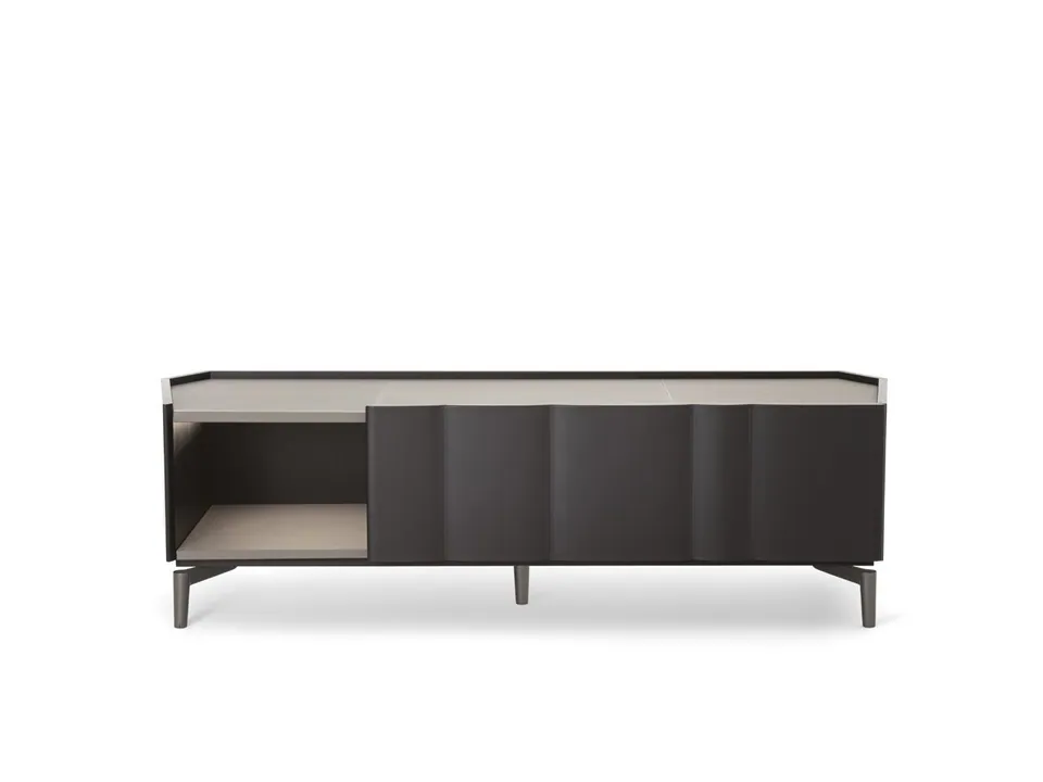 Giorgetti Delphi wooden bedside table with built-in lights, Giorgetti furniture made in Meda, Italy