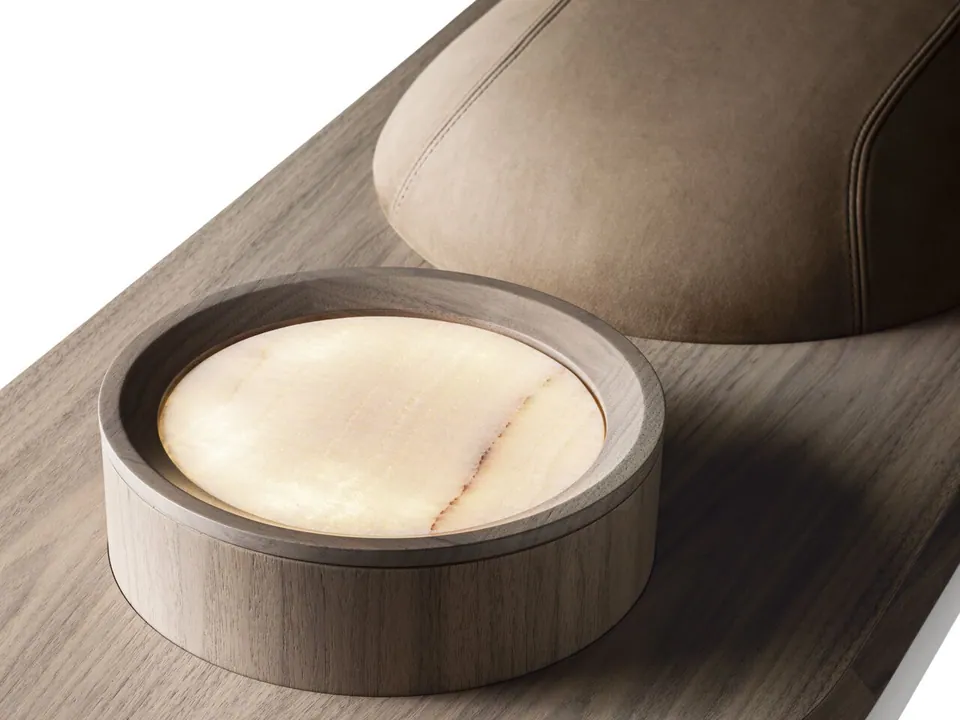 Giorgetti Liz oval wooden console table, photographed for the catalogue