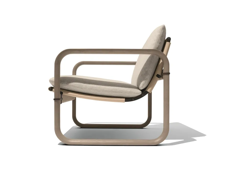 Giorgetti Loop ash low lounge chair with armrests, photographed for the catalogue