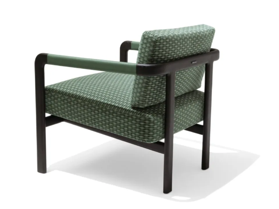 Giorgetti Montgomery fabric easy chair with armrests, photographed for the catalogue