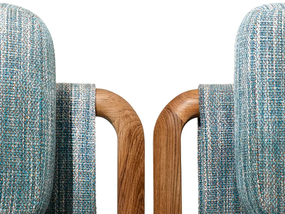 Giorgetti Moorea fabric garden chair, photographed for the catalogue
