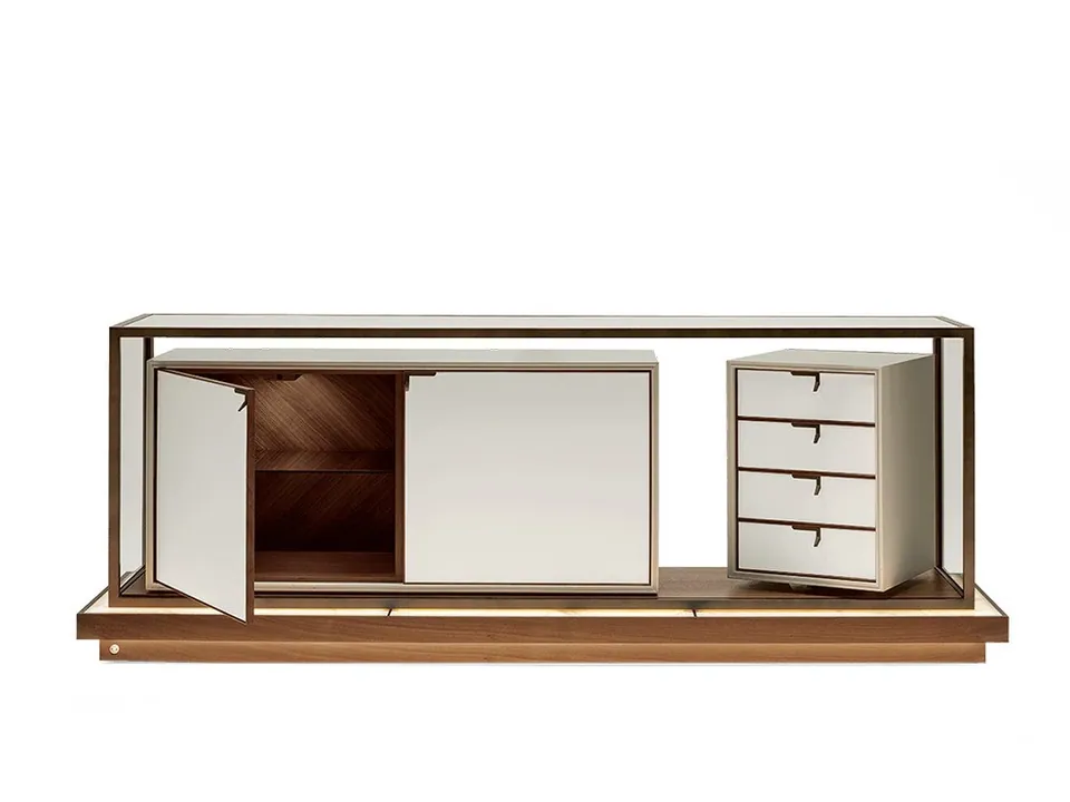 Giorgetti Town modular wood and glass chest of drawers, Giorgetti furniture made in Meda, Italy