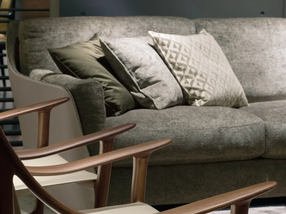 Giorgetti Vittoria fabric armchair with removable cover with armrests, photographed for the catalogue